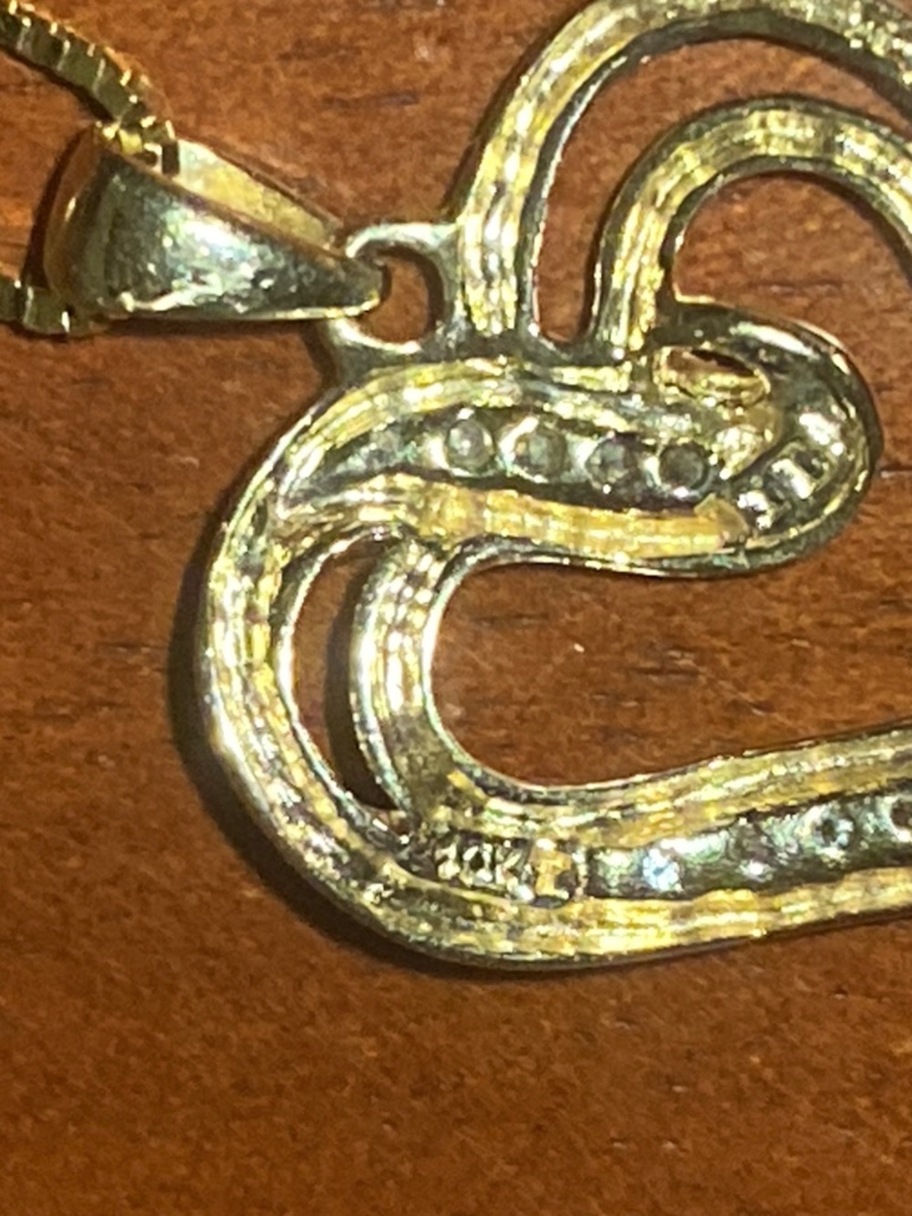 10K Solid Yellow Gold Diamond Ribbon Heart Pendant with Diamond Accents. - Picture 11 of 16
